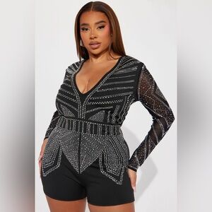 NWT Fashion Nova Stars Aligned Embellished Romper - Black
